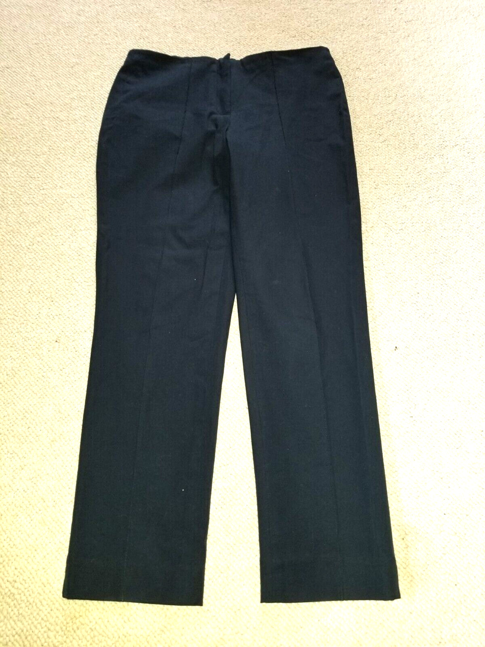 Womens Pants-J. JILL-navy cotton stretch seamed slim leg classic-8